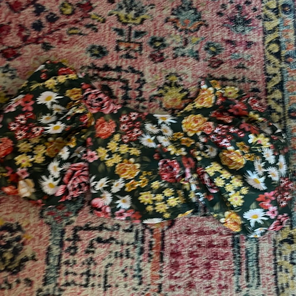 Flower print crop top with puffy sleeves.